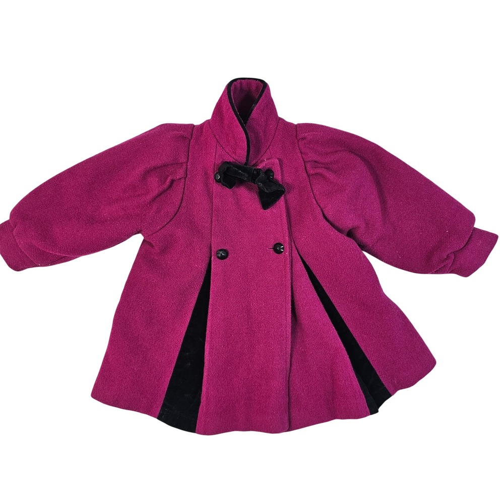 Doren Girl Coat Magenta Pink Velvet Trim Double Breasted Vintage Size 2 USA Made